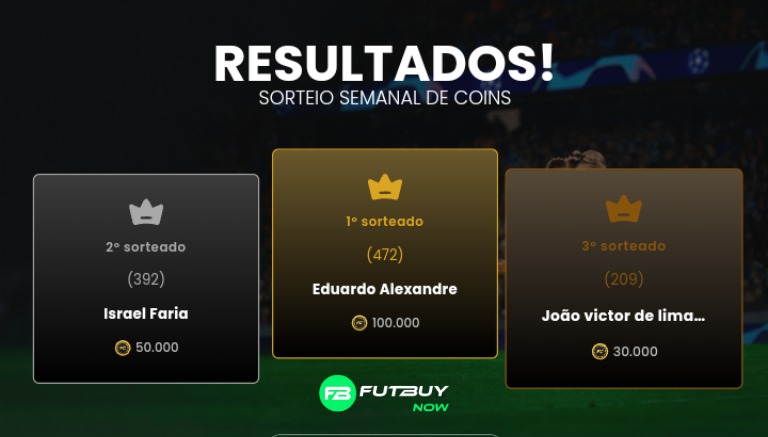 Resultados sorteio semanal coins futbuynow