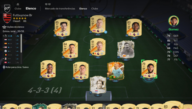 Explorando a tela do elenco Ultimate Team